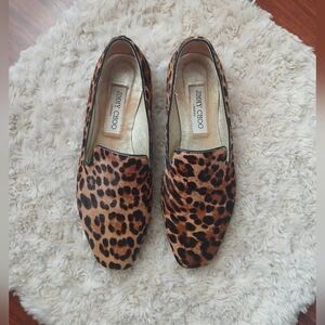 JIMMY CHOO Leopard Print Pony Hair Loafers